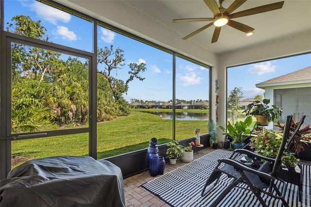 5816 Mezzana Run, Palmetto, FL 34221 - sunroom / solarium with a water view and ceiling fan
