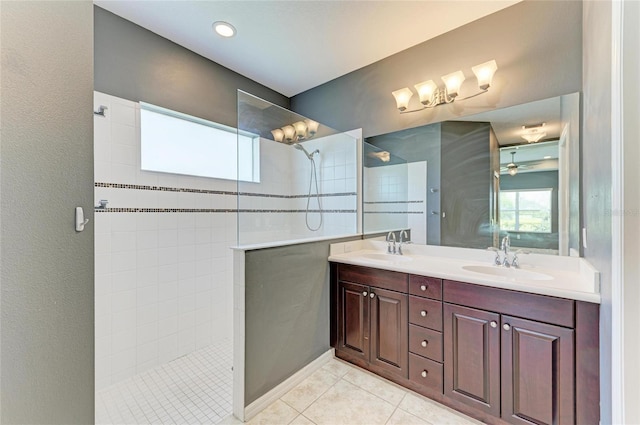 11811 Fennemore Way, Parrish, FL 34219 - full bath featuring walk in shower, tile patterned floors, double vanity, and ceiling fan