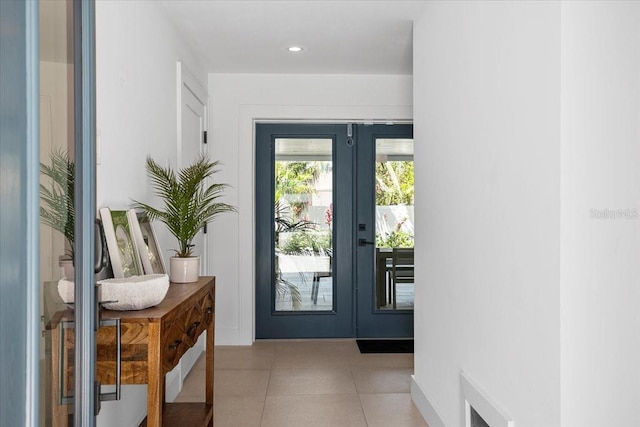 doorway with french doors and recessed lighting