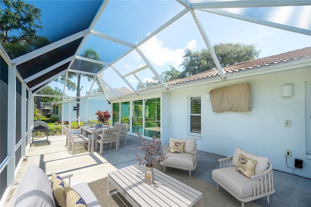 5812 Garden Lakes Fern, Bradenton, FL 34203 - view of patio / terrace with outdoor dining space, outdoor lounge area, and a lanai