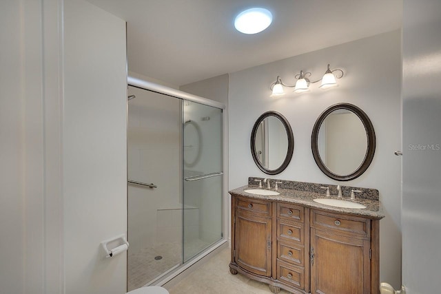 5812 Garden Lakes Fern, Bradenton, FL 34203 - full bath with a stall shower, double vanity, and tile patterned floors