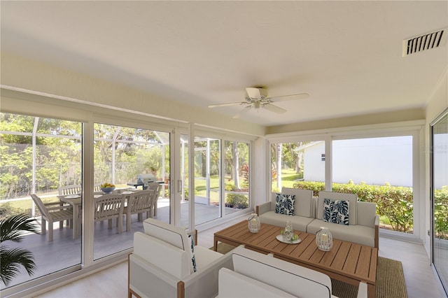 5812 Garden Lakes Fern, Bradenton, FL 34203 - sunroom with ceiling fan, healthy amount of natural light, and an outdoor living space