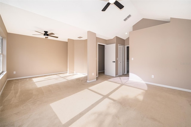 1839 Cranberry Isles Way, Apopka, FL 32712 - spare room with a ceiling fan, light colored carpet, vaulted ceiling, and baseboards
