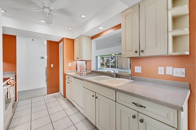 6701 12th Ave W, Bradenton, FL 34209 - kitchen featuring white dishwasher, open shelves, range, light countertops, and a ceiling fan