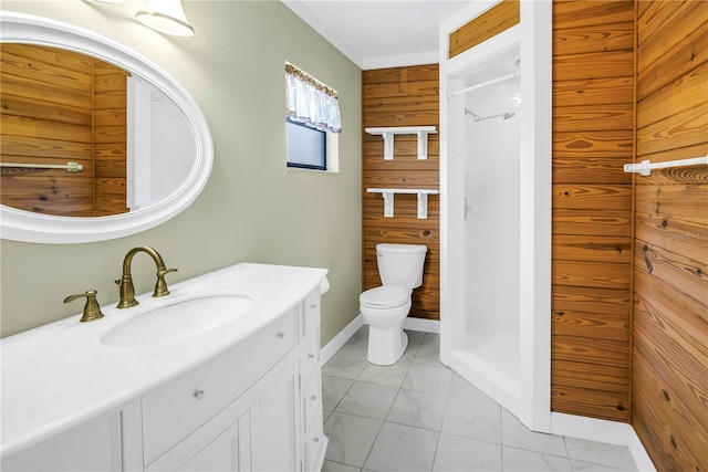 3934 Brookside Dr, Sarasota, FL 34231 - full bath with marble finish floors, a shower stall, toilet, and vanity