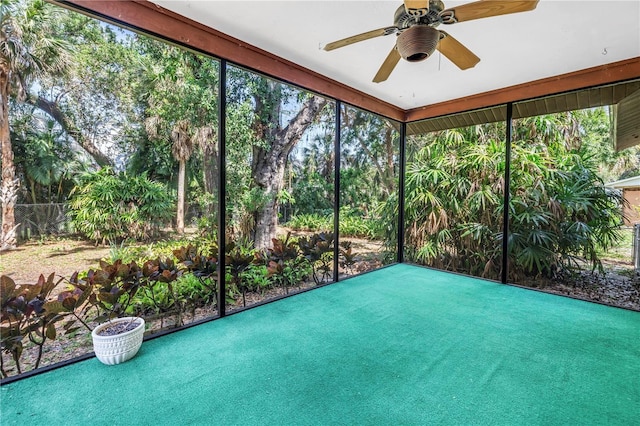 3934 Brookside Dr, Sarasota, FL 34231 - unfurnished sunroom featuring carpet floors and a ceiling fan