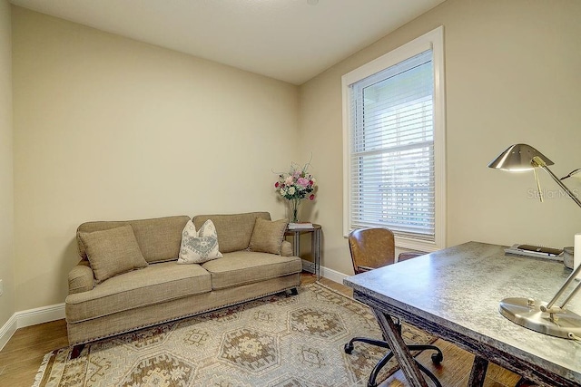 office with baseboards and wood finished floors