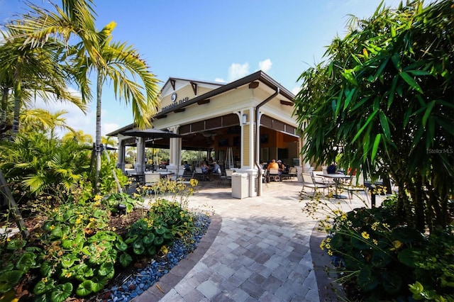 view of patio / terrace featuring a gazebo and outdoor dining area