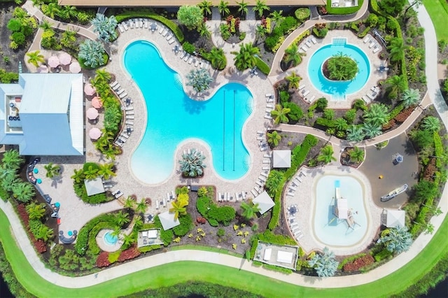 aerial view of a pool