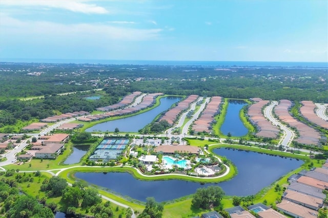 aerial view of a nearby body of water