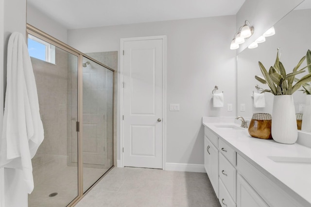 5770 Long Shore Loop, Sarasota, FL 34238 - full bath with double vanity, a shower stall, and tile patterned floors