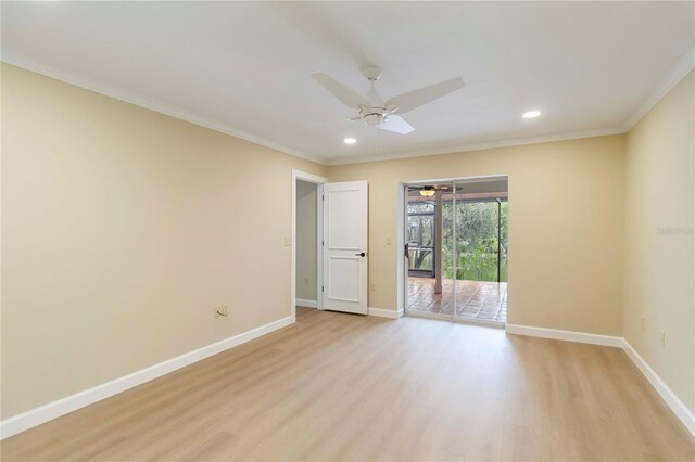 4443 Robin Hood Trl W, Sarasota, FL 34232 - spare room with a ceiling fan, light wood-style floors, crown molding, recessed lighting, and baseboards