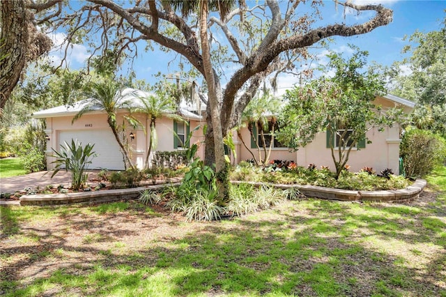 4443 Robin Hood Trl W, Sarasota, FL 34232 - view of front of home with stucco siding, a garage, and driveway