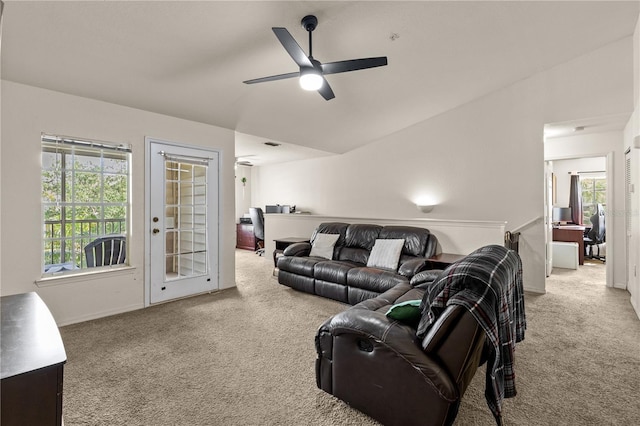8926 Manor Loop Unit 201, Lakewood Ranch, FL 34202 - living room featuring carpet and a ceiling fan