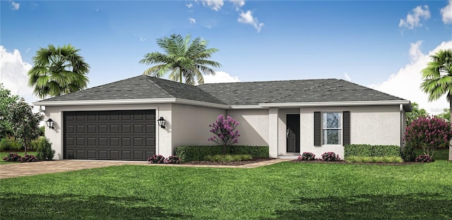 23257 Mccandless Ave, Punta Gorda, FL 33980 - ranch-style home featuring a garage, a front yard, driveway, and stucco siding