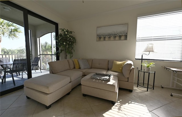 16904 Vardon Ter Unit 208, Lakewood Ranch, FL 34211 - tiled living room featuring ornamental molding