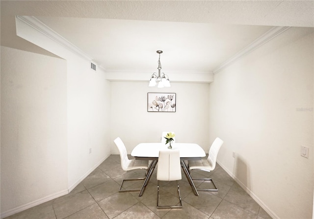 16904 Vardon Ter Unit 208, Lakewood Ranch, FL 34211 - tiled dining area with a chandelier, ornamental molding, and baseboards