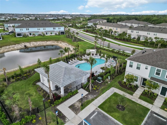 9064 Driven Snow St, Sarasota, FL 34241 - aerial perspective of suburban area featuring a nearby body of water and a pool