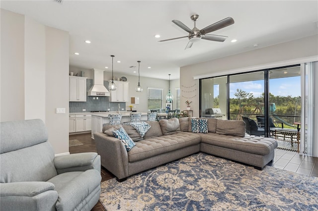 13708 Old Creek Ct, Parrish, FL 34219 - living area featuring a ceiling fan and recessed lighting