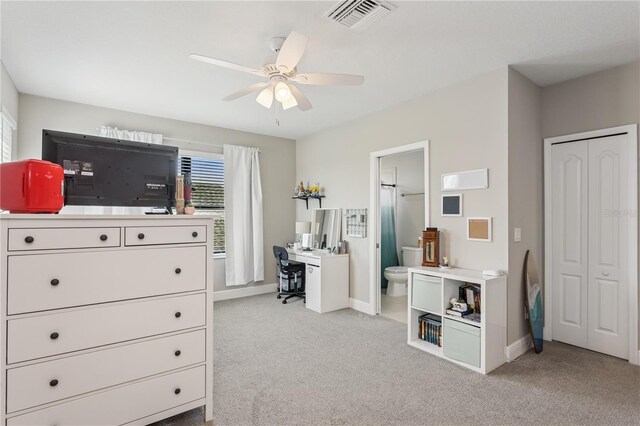 13708 Old Creek Ct, Parrish, FL 34219 - home office featuring light carpet, ceiling fan, and baseboards