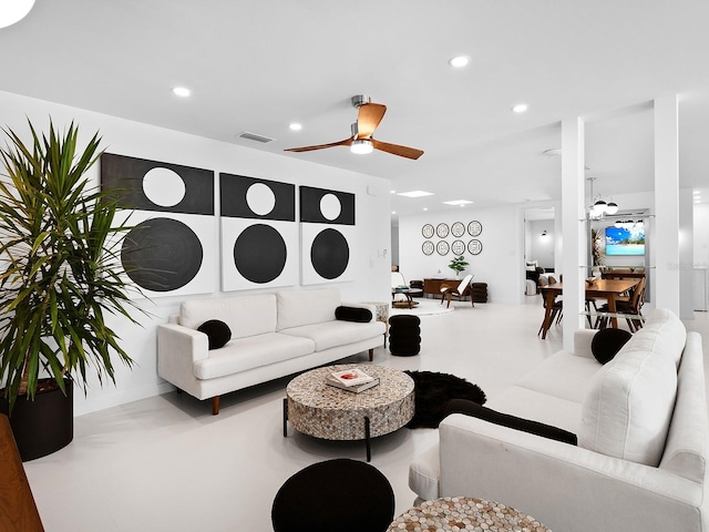 7647 Sanderling Rd, Sarasota, FL 34242 - living area with a ceiling fan and recessed lighting