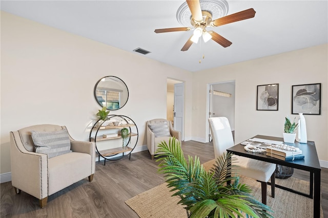 2419 Riverbluff Pkwy Unit V233, Sarasota, FL 34231 - office featuring baseboards, wood finished floors, and ceiling fan