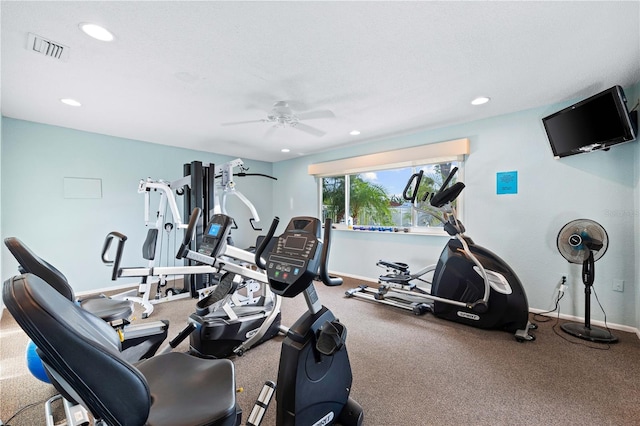 2419 Riverbluff Pkwy Unit V233, Sarasota, FL 34231 - exercise room featuring ceiling fan, recessed lighting, and baseboards