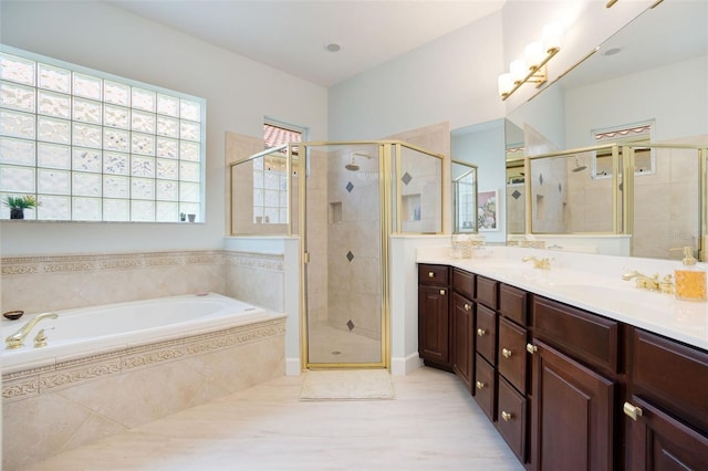 7164 Rue De Palisades Unit 5, Sarasota, FL 34238 - full bath with a shower stall, a garden tub, and double vanity