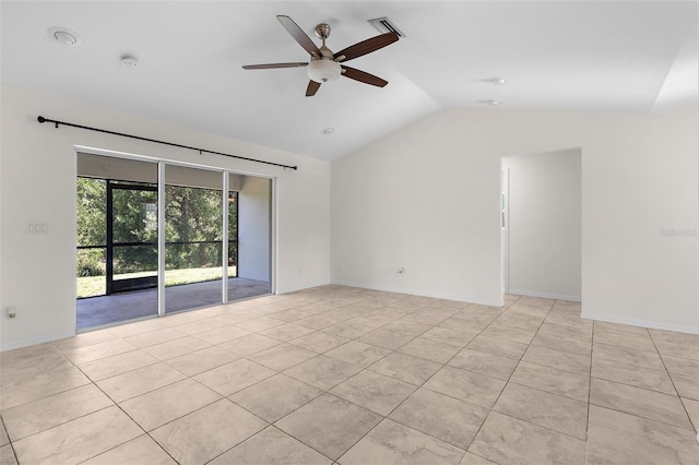 2575 Johannesberg Rd, North Port, FL 34288 - empty room featuring vaulted ceiling, a ceiling fan, light tile patterned floors, and baseboards
