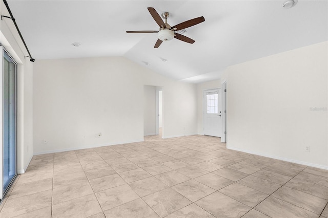 2575 Johannesberg Rd, North Port, FL 34288 - empty room featuring ceiling fan, lofted ceiling, and light tile patterned flooring