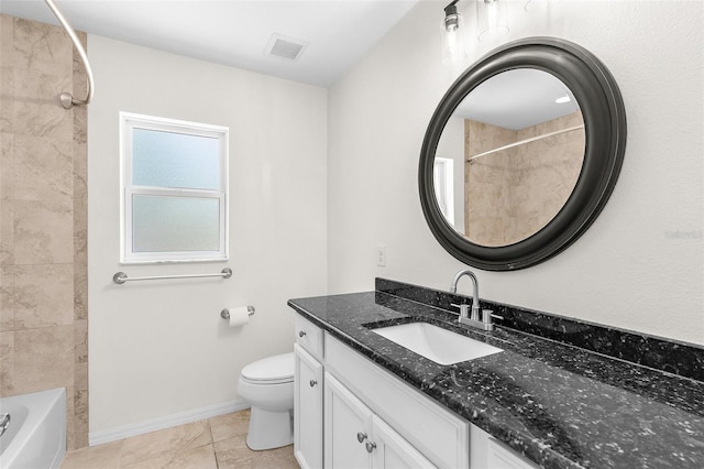 2575 Johannesberg Rd, North Port, FL 34288 - full bathroom featuring toilet, vanity, tile patterned flooring, baseboards, and shower / bath combination