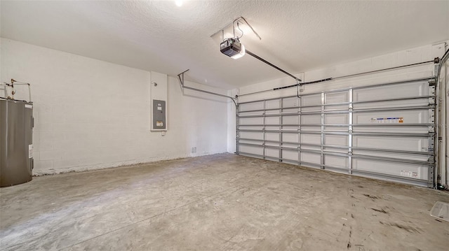 12728 Lateral Root Dr, Sarasota, FL 34238 - garage featuring electric panel, electric water heater, a garage door opener, and concrete block wall