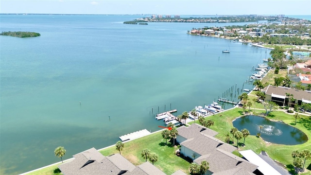 aerial view of a nearby body of water