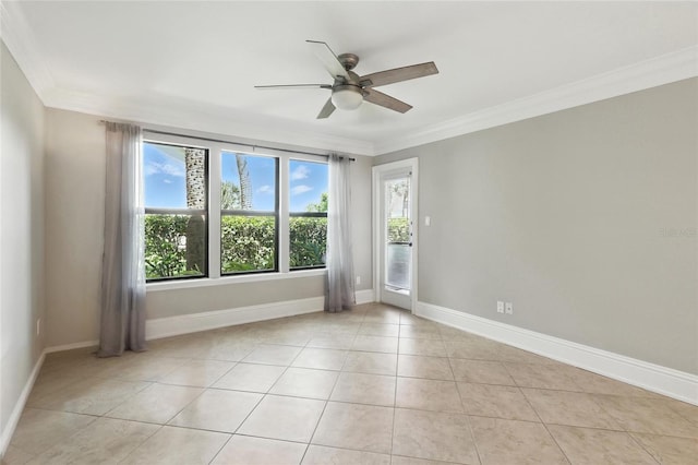 4037 Crockers Lake Blvd Unit 14, Sarasota, FL 34238 - unfurnished room featuring ornamental molding, ceiling fan, and light tile patterned flooring