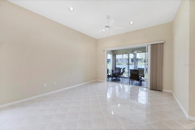 6222 Country Club Way, Sarasota, FL 34243 - spare room featuring ceiling fan, light tile patterned flooring, baseboards, and recessed lighting