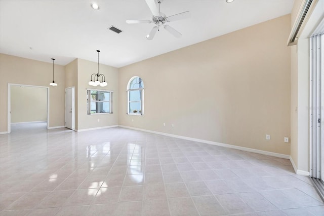 6222 Country Club Way, Sarasota, FL 34243 - spare room with a ceiling fan, light tile patterned flooring, baseboards, recessed lighting, and a chandelier
