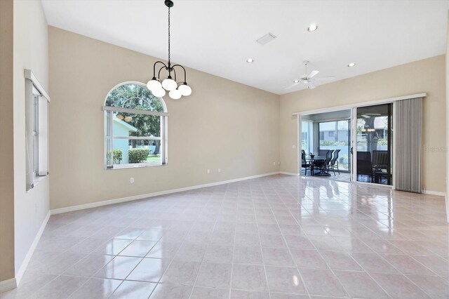 6222 Country Club Way, Sarasota, FL 34243 - unfurnished room with light tile patterned flooring, baseboards, recessed lighting, and vaulted ceiling