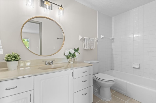 3212 Ramblewood Dr N Unit 3212, Sarasota, FL 34237 - full bath featuring vanity, tile patterned flooring, a textured ceiling, toilet, and shower / tub combination