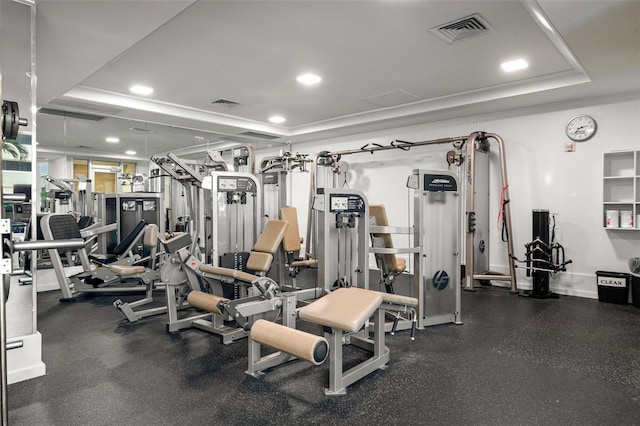 1350 Main St Unit 1703, Sarasota, FL 34236 - exercise room featuring recessed lighting and a tray ceiling