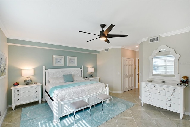 1017 Tidewater Shores Loop Unit 1017, Bradenton, FL 34208 - bedroom with ornamental molding, light tile patterned floors, baseboards, and a ceiling fan
