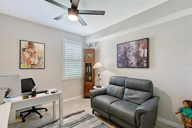 1017 Tidewater Shores Loop Unit 1017, Bradenton, FL 34208 - office area featuring ceiling fan, baseboards, and light tile patterned floors