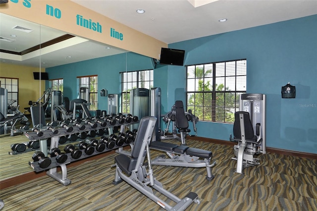 1017 Tidewater Shores Loop Unit 1017, Bradenton, FL 34208 - gym featuring carpet, baseboards, and recessed lighting