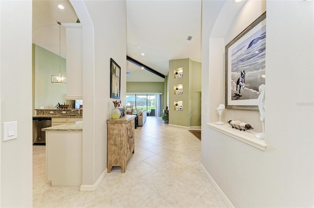518 Chantilly Trl, Bradenton, FL 34212 - corridor featuring light tile patterned flooring, baseboards, a sink, and recessed lighting