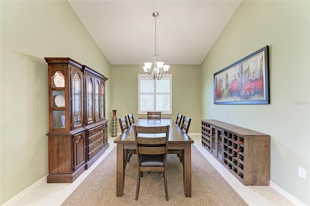 518 Chantilly Trl, Bradenton, FL 34212 - dining space with a chandelier, lofted ceiling, baseboards, and light colored carpet