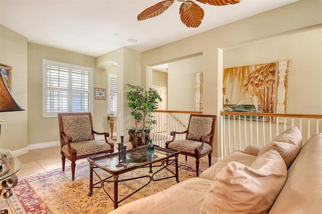6552 Moorings Point Cir Unit 201, Lakewood Ranch, FL 34202 - sitting room with a ceiling fan, tile patterned flooring, and baseboards