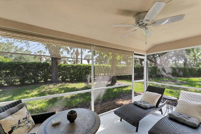 7160 Cedar Hollow Cir, Bradenton, FL 34203 - sunroom / solarium with ceiling fan, vaulted ceiling, and plenty of natural light
