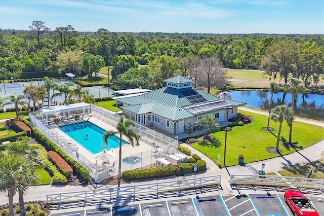 7160 Cedar Hollow Cir, Bradenton, FL 34203 - drone / aerial view of a large body of water, a pool, and a forest