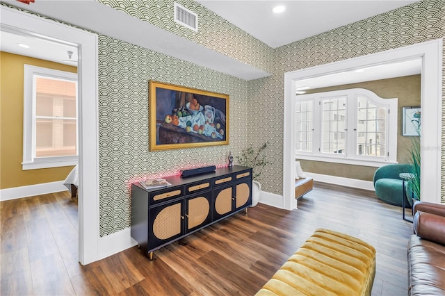 1221 N Palm Ave Unit 303, Sarasota, FL 34236 - corridor featuring wallpapered walls, baseboards, wood finished floors, and recessed lighting