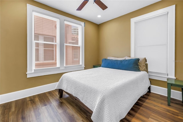 1221 N Palm Ave Unit 303, Sarasota, FL 34236 - bedroom featuring baseboards, wood finished floors, ceiling fan, and recessed lighting