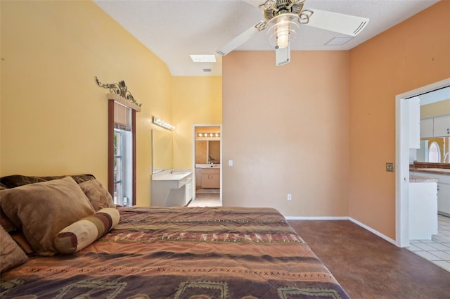 321 Sorrento Dr, Osprey, FL 34229 - bedroom with carpet floors, ensuite bath, baseboards, and ceiling fan